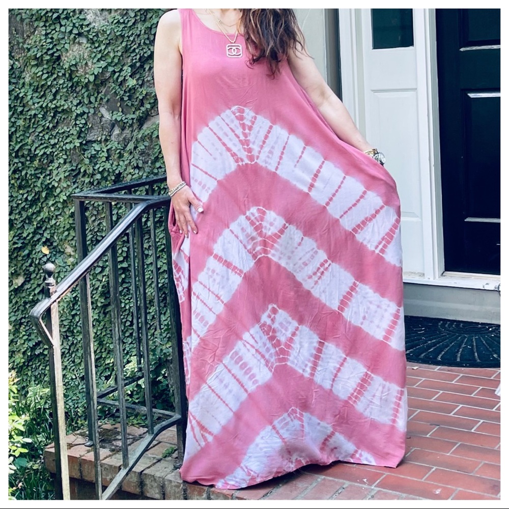 #07 Tie Dye loose fit sleeveless pockets maxi dress - Picture 4 of 8